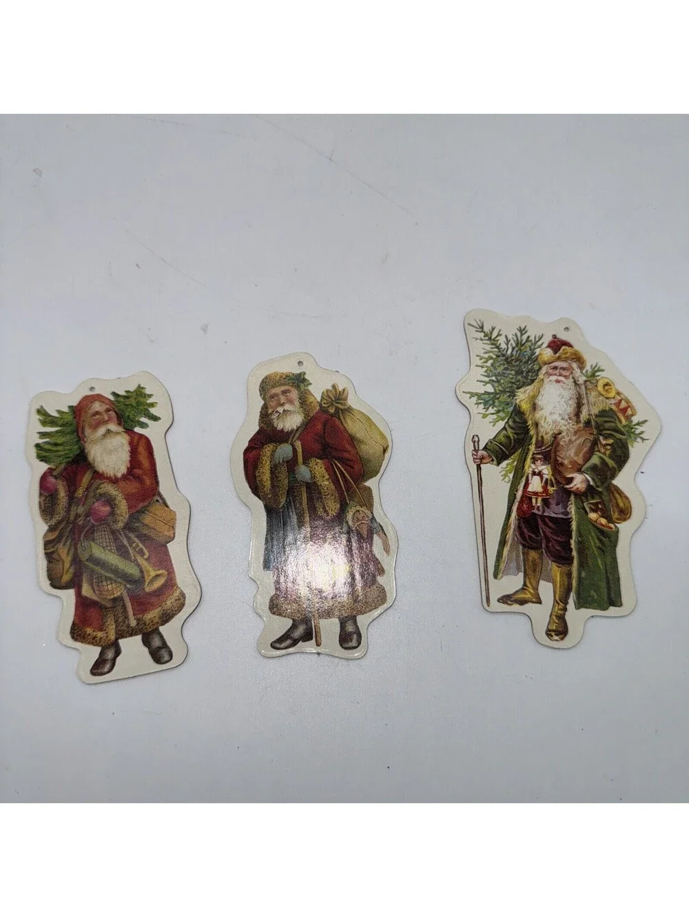 Vtg Victorian Old World Santa Ornament Lot Die Cut cardboard 2 Sided Christmas